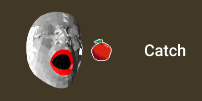 3D rendered face with mouth open reaching for an apple.