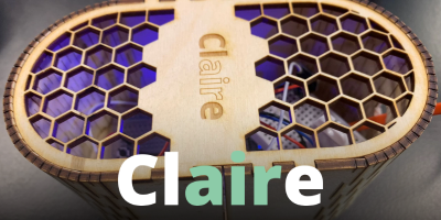 Wooden case containing electronics. Text saying Claire with air highlighted.