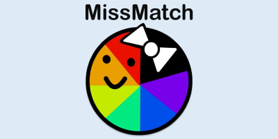 Color wheel with a face and a bow. Text saying MissMatch.